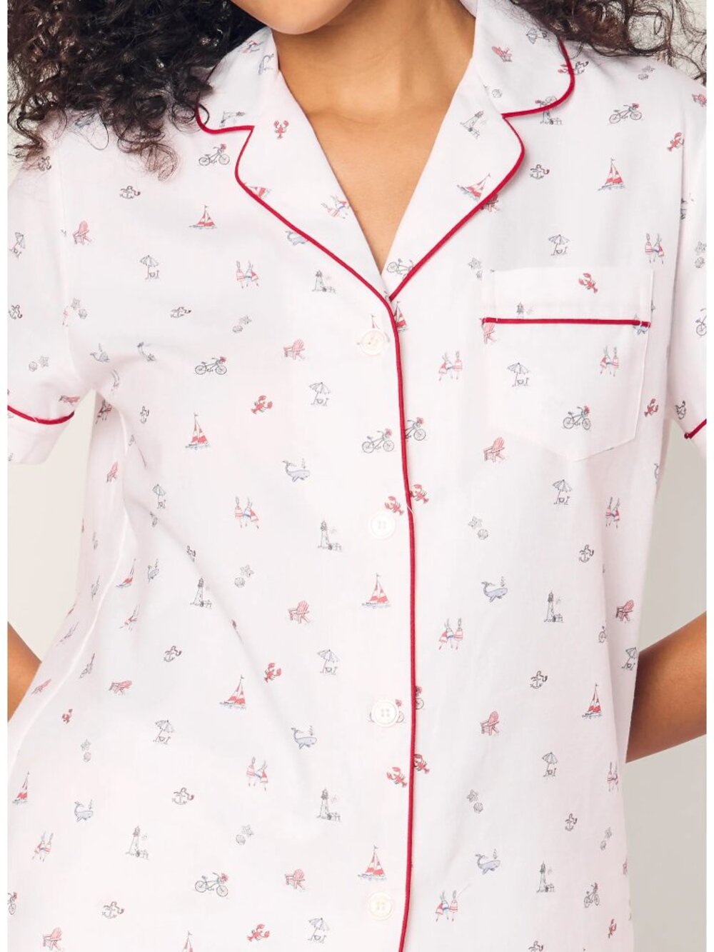 PETITE PLUME Women’s Coastal Charms Twill Pajama Top Red White Size XL